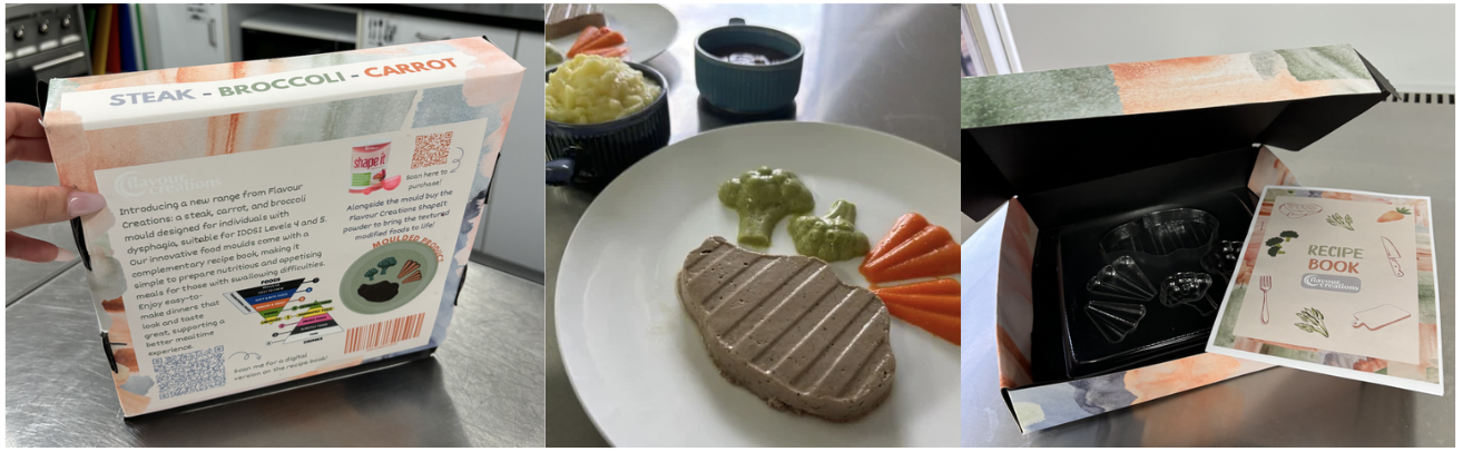 Dysphagia-friendly meal kit moulds and plated meal